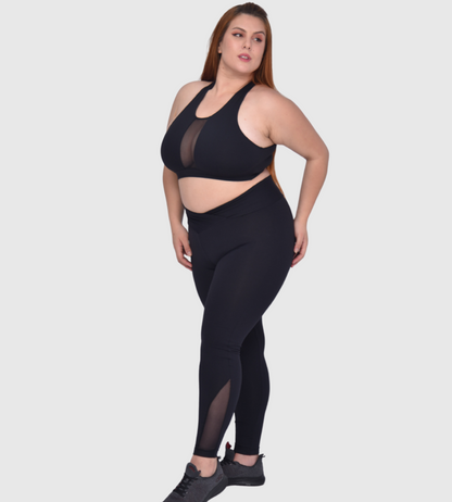 High-Waist Plus Size Leggings with Mesh Detail