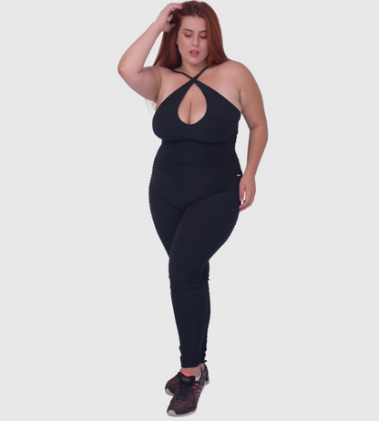 Plus Size Black Scrunch Butt Jumpsuit