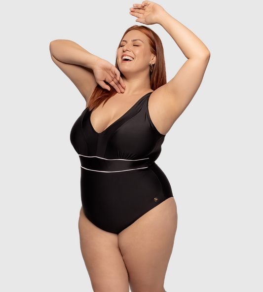 Halkei Plus Size Black and White One-Piece Swimsuit