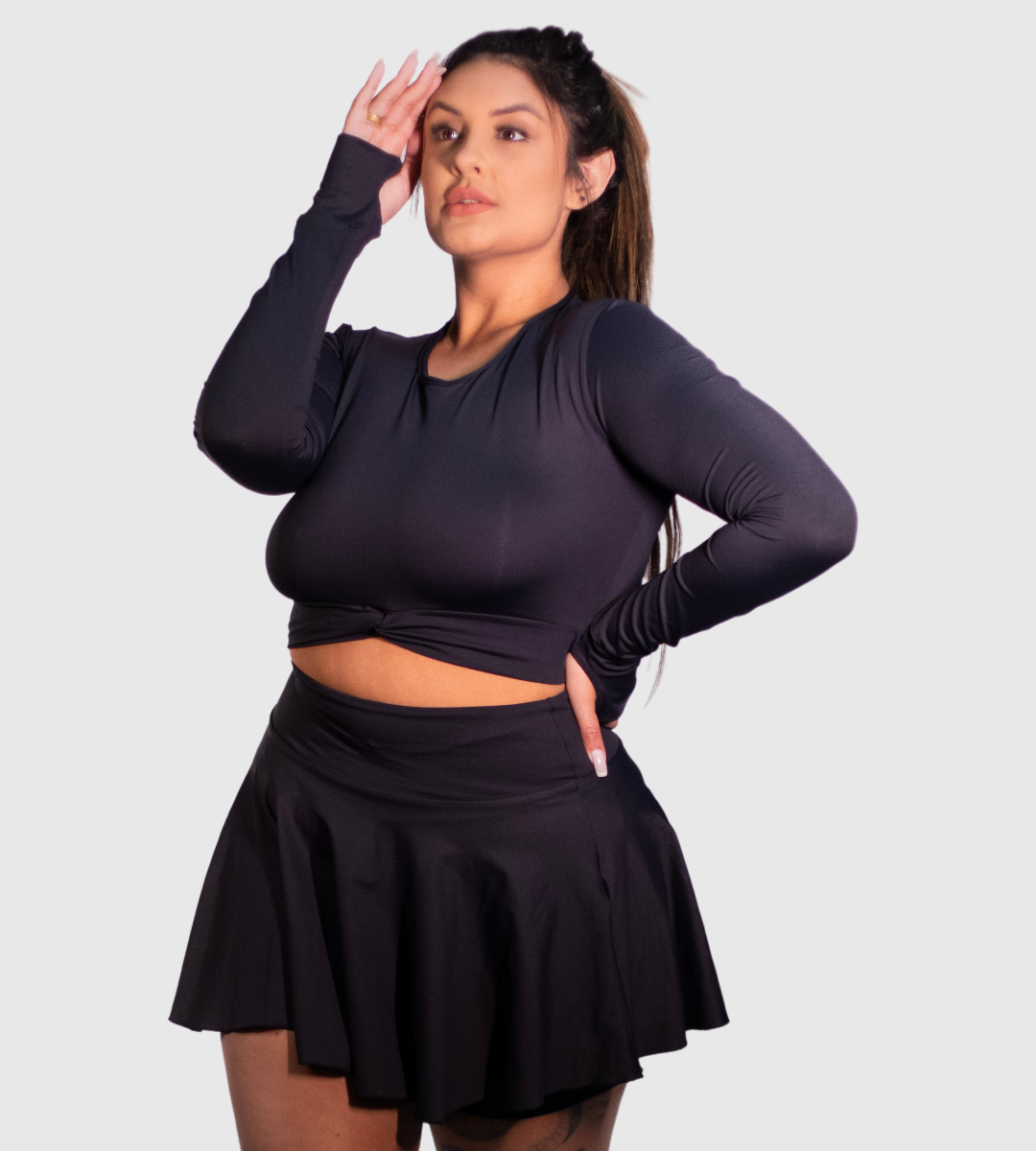 Plus Size Long-Sleeve Cropped with UV Protection