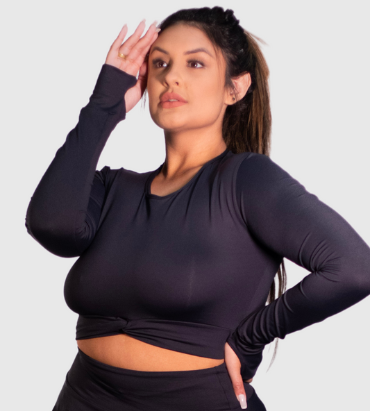 Plus Size Long-Sleeve Cropped with UV Protection