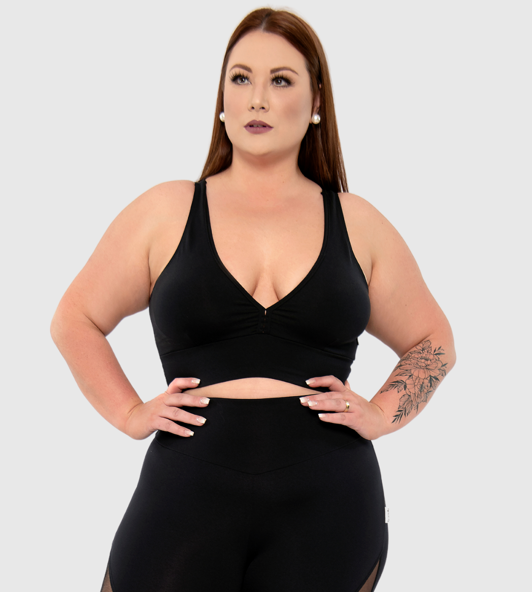 Black Plus Size High Impact Sport Bra with Strappy Back